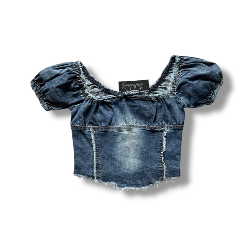 DollsKill | NWT’s Generation Kiss Y2K Western Bohemian Cropped Puff Denim Top